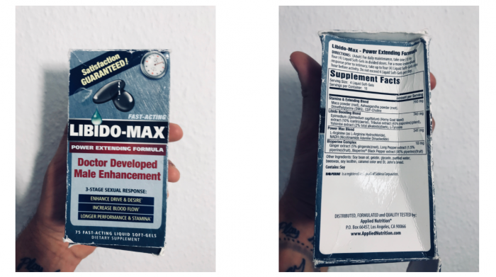 image of the box and label of ingredients of libido max